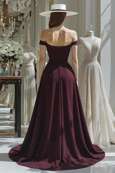 Cabernet A Line Off the Shoulder Satin Long Mother of the Bride Jumpsuits