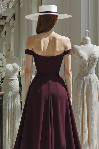 Cabernet A Line Off the Shoulder Satin Long Mother of the Bride Jumpsuits