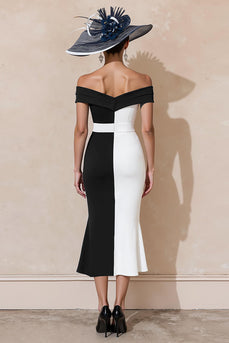 Black and White Off the Shoulder Ruffled Mermaid Long Mother of the Bride Dress