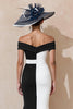 Load image into Gallery viewer, Black and White Off the Shoulder Ruffled Mermaid Long Mother of the Bride Dress