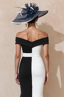 Load image into Gallery viewer, Black and White Off the Shoulder Ruffled Mermaid Long Mother of the Bride Dress