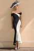 Load image into Gallery viewer, Black and White Mermaid Ruffled Patchwork Long Mother of the Bride Dress