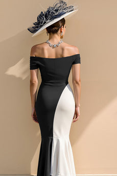 Black and White Mermaid Ruffled Patchwork Long Mother of the Bride Dress