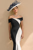 Load image into Gallery viewer, Black and White Mermaid Ruffled Patchwork Long Mother of the Bride Dress