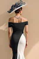 Load image into Gallery viewer, Black and White Mermaid Ruffled Patchwork Long Mother of the Bride Dress