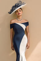 Load image into Gallery viewer, Black and White Mermaid Ruffled Patchwork Long Mother of the Bride Dress