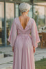Load image into Gallery viewer, Dusty Rose Flowy V-Neck Long Mother of the Bride Dress with Sleeves