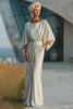 Load image into Gallery viewer, Silver Ruched Sheath Boat Neck Long Mother of the Bride Dress with Pocket