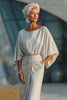 Load image into Gallery viewer, Silver Ruched Sheath Boat Neck Long Mother of the Bride Dress with Pocket