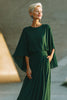 Load image into Gallery viewer, Dark Green Round Neck Flowy Long Mother of the Bride Dress with Pockets