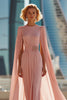 Load image into Gallery viewer, Sparkly Blush Pink Chiffon Round Neck Long Mother of the Bride Dress with Cape