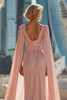 Load image into Gallery viewer, Sparkly Blush Pink Chiffon Round Neck Long Mother of the Bride Dress with Cape
