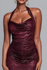 Load image into Gallery viewer, Sparkly Burgundy Mermaid Halter Sequin Maxi Holiday Party Dress