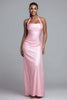 Load image into Gallery viewer, Simple Pink Satin Halter Mermaid Long Formal Dress