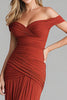 Load image into Gallery viewer, Terracotta Ruched Mermaid Off the Shoulder Long Formal Dress