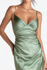 Load image into Gallery viewer, Sage Green Satin Spaghetti Straps Mermaid Long Formal Dress with Slit