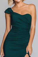 Load image into Gallery viewer, Dark Green Mermaid One Shoulder Long Formal Dress with Slit