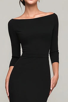 Black Mermaid Boat Neck Maxi Formal Dress with Sleeves