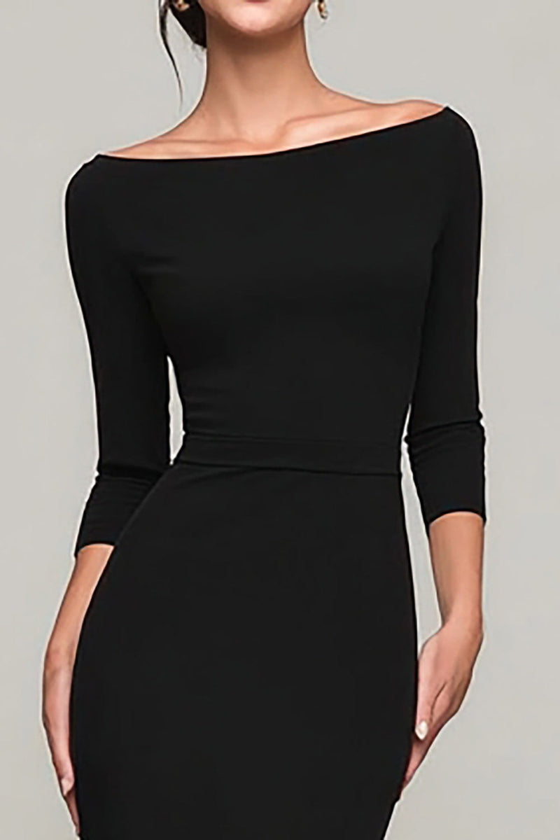 Load image into Gallery viewer, Black Mermaid Boat Neck Maxi Formal Dress with Sleeves