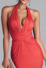 Load image into Gallery viewer, Watermelon Red Halter Mermaid Ruched Maxi Formal Dress