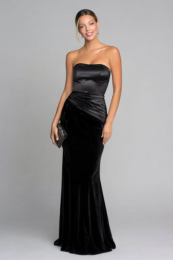 Black Velvet Strapless Mermaid Maxi Formal Dress