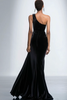 Load image into Gallery viewer, Black Velvet One Shoulder Mermaid Maxi Holiday Party Dress with Sequins