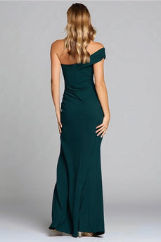 Dark Green Mermaid One Shoulder Long Formal Dress with Slit