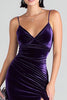 Load image into Gallery viewer, Purple Velvet Mermaid Spaghetti Straps Long Holiday Party Dress with Slit