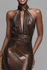 Load image into Gallery viewer, Sparkly Brown Mermaid High Neck Metallic Maxi Formal Dress