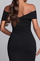 Load image into Gallery viewer, Black Mermaid Off the Shoulder Ruched Long Formal Dress with Slit