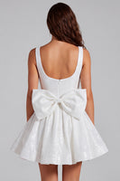 Load image into Gallery viewer, Sparkly White Square Neck Short A Line Prom Dress with Bow