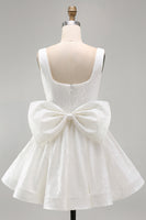 Load image into Gallery viewer, Sparkly White Square Neck Short A Line Prom Dress with Bow