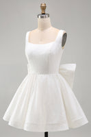 Load image into Gallery viewer, Sparkly Black Square Neck A Line Short Prom Dress with Bow