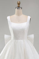 Load image into Gallery viewer, Sparkly White Square Neck Short A Line Prom Dress with Bow