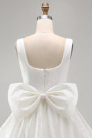 Load image into Gallery viewer, Sparkly Black Square Neck A Line Short Prom Dress with Bow