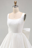 Load image into Gallery viewer, Sparkly White Square Neck Short A Line Prom Dress with Bow