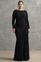 Load image into Gallery viewer, Black Mermaid Boat Neck Maxi Formal Dress with Sleeves