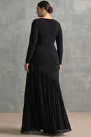 Load image into Gallery viewer, Black Mermaid Boat Neck Maxi Formal Dress with Sleeves
