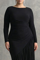 Load image into Gallery viewer, Mermaid Black Plus Size Boat Neck Maxi Formal Dress with Sleeves