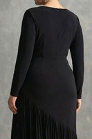 Load image into Gallery viewer, Mermaid Black Plus Size Boat Neck Maxi Formal Dress with Sleeves