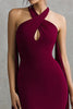 Load image into Gallery viewer, Burgundy Mermaid Halter Neck Scarf Long Formal Dress