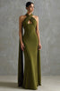 Load image into Gallery viewer, Olive Green Neck Scarf Halter Mermaid Long Formal Dress