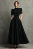 Load image into Gallery viewer, Women Black High Neck Maxi Formal Dress with Pockets A-Line Short Sleeves Black Tie Dress