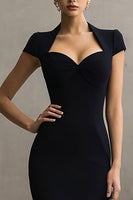 Load image into Gallery viewer, Black Sweetheart Cap Sleeves Bodycon Long Formal Dress