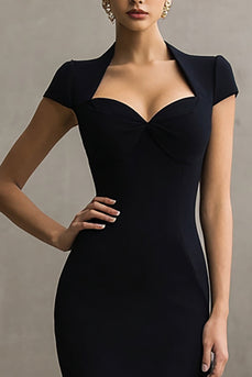 Black Sweetheart Cap Sleeves Bodycon Long Formal Dress