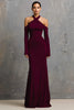 Load image into Gallery viewer, Burgundy Sheath Halter Long Sleeves Formal Dress
