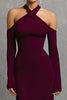 Load image into Gallery viewer, Burgundy Sheath Halter Long Sleeves Formal Dress