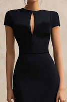 Load image into Gallery viewer, Black Bodycon Round Neck Short Sleeves Midi Semi-Formal Dress
