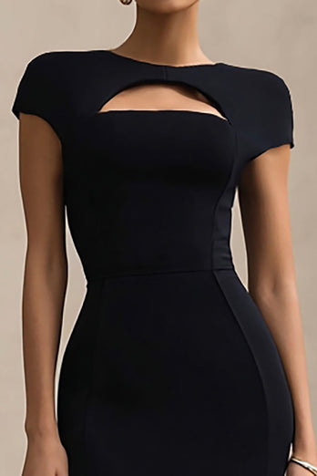 Black Round Neck Cut Out Bodycon Maxi Formal Dress
