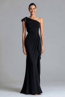 Load image into Gallery viewer, Women Black Mermaid Chiffon Long Formal Dress with Beading One Shoulder Black Tie Dress